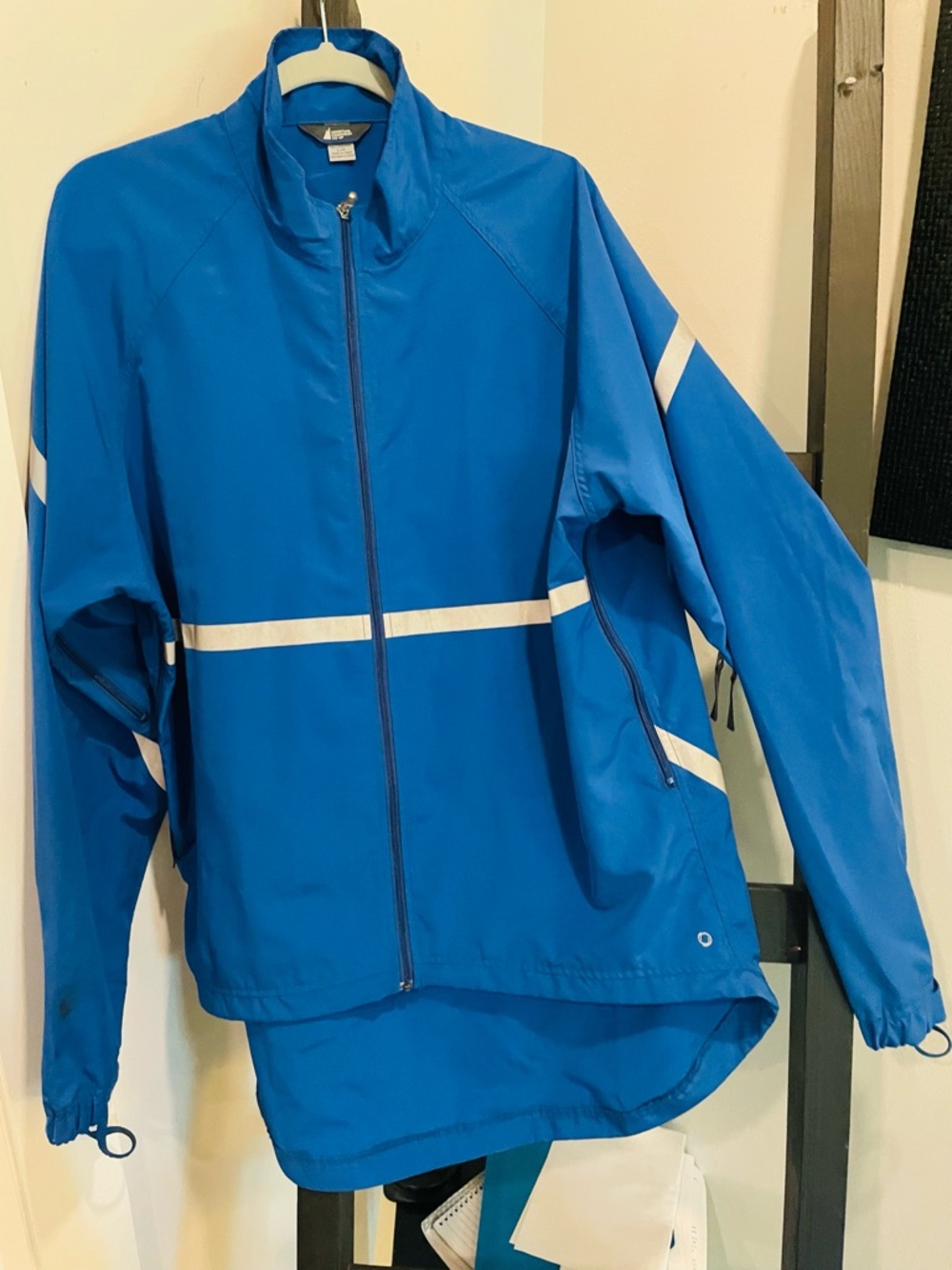 MEC Vintage Blue Men's Running/Cycling Jacket with White Reflective Stripes
